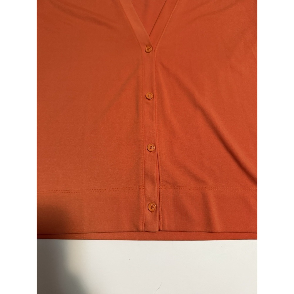 Anne Klein Orange Solid V-Neck Long Sleeve Button-Front Pullover Tee M - Picture 3 of 4